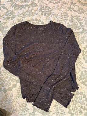 American Eagle Outfitters Black Speckled Ribbed Long Sleeve Top